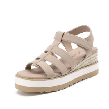 Imagem de Athlefit Sandália feminina plataforma plataforma espadrille confortável bico aberto verão caminhada sandálias com tira no tornozelo, Nude., 40