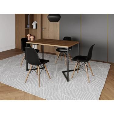 Imagem de Mesa Industrial Base Ferro Preto em  V  Tampo 137x90 Amêndoa 4 Cadeira