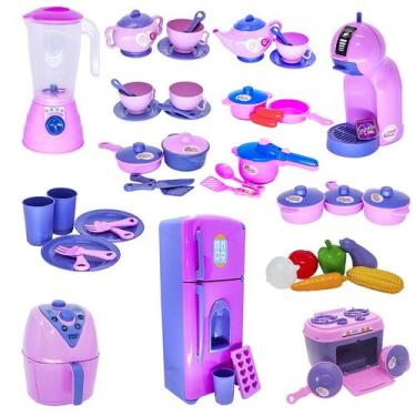 Imagem de Super Kit Cozinha Infantil Eletro Legumes Café Air Fryer 51p - CLICKCO