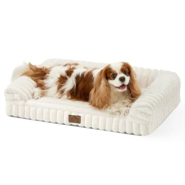 Imagem de COZY KISS Cama fofa para cães pequenos, cama ortopédica de espuma sintética para cães com laterais, capa lavável removível e forro impermeável, sofá confortável para animais de estimação, creme (76 cm