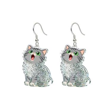 Imagem de OSCCI Adoráveis brincos em forma de gato – design animal acrílico com ganchos de liga durável, brincos hipoalergênicos modernos para mulheres e amantes de animais de estimação, Acrílico, Sem pedra