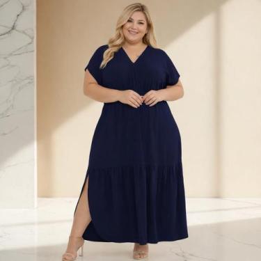 Imagem de Vestido Plus Size Com Lastéx Longo Elegante E Soltinho  Moda Feminina 