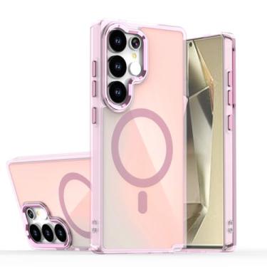Imagem de LTLMYDAM Capa magnética para Samsung Galaxy S26 Ultra/S26 Plus/S26, capa fina transparente de carregamento sem fio, armação de lente de metal, capa de absorção de choque, rosa, S26 Ultra