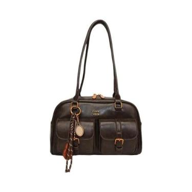 Imagem de Bolsa De Ombro Feminina Marrom Café Com Múltiplos Bolsos, Estilosa E V