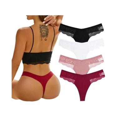 Imagem de Calcinhas De Renda De Algodão Femininas 4PCS, Tangas Sexy, Lingerie, T