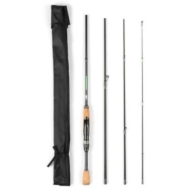 Imagem de Vara de pesca spinning portátil para viagem leve carbono em 4 peças com anéis cerâmica suaves assento molinete estável porca trava fixação diversão e conveniência na