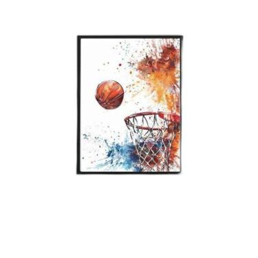 Imagem de Quadro Cesta Basquete Aquarela 45X34Cm - Com Vidro