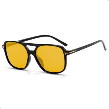 Imagem de Óculos De Sol Retro Lente Amarela Unissex Vintage Quadrado-Unissex