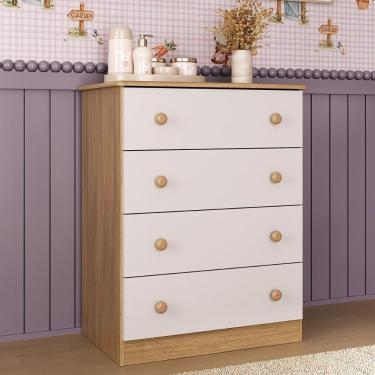 Imagem de Cômoda Infantil 65cm Com 4 Gavetas Encanto Multimóveis Mp4427 Madeirado/branco Madeirado/branco