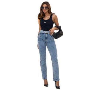 Imagem de CALÇA JEANS RETA FEMININA CINTURA ALTA COM CINTO-Feminino