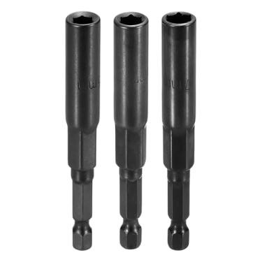 Imagem de HARFINGTON 3 peças de broca de porca 5,5 + 6 + 7 mm soquete métrico 1/10.2 cm haste sextavada 3,15" (80 mm) soquetes extralongos de 6 pontos de troca rápida Cr-V conjuntos de parafusos de aço para