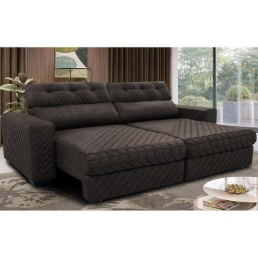 Imagem de Sofá Retrátil E Reclinável 2,35m Molas Ensacadas Cama Inbox Style Thermo Gel Linho Marrom