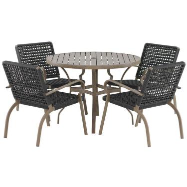 Imagem de Kit 4 Cadeiras Corda Náutica E Mesa Tampo Ripado Varanda Cinza