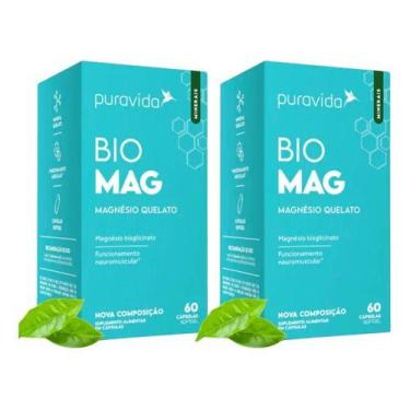 Imagem de Kit 2 Vitamina Bio Mag 60 Caps Magnesio Qualato Bisglicinato - Puravid