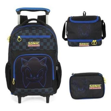 Imagem de Kit Mochila Carrinho Rodinhas Sonic Em Relevo - Luxcel