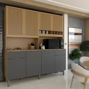 Imagem de Cozinha Compacta Castilla 8 Portas 2 Gavetas 100% Mdf Amêndoa/Cinza - Panorama Móveis