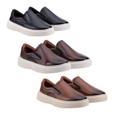 Imagem de Kit 3 Tênis Slip On Iate Masculino Couro Confortável Calce Fácil-Masculino