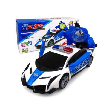 Imagem de Carrinho De Policia Carro Emite Som Luz Transforma Gira 360 Cor:Azul -