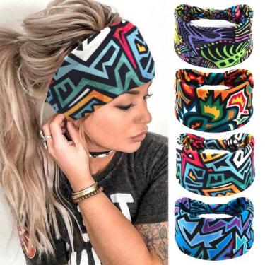 Imagem de Tiaras, 4 peças, estampadas em formato boho, africanas, para mulheres 