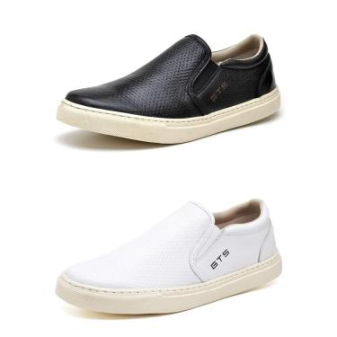 Imagem de Kit 02 Slip On Sapatênis de Couro sem Cadarço Confortável CSF Franca NS Maritimo Masculino-Masculino