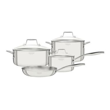 Imagem de Jogo de Panelas Tramontina Grano 4 Peças em Aço Inox Corpo Triplo e Ta