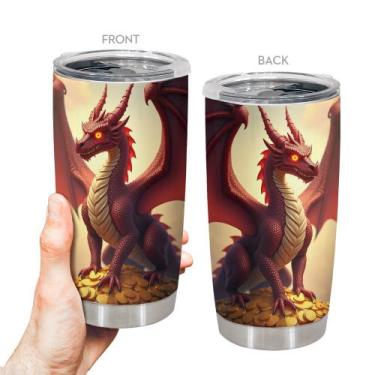 Imagem de Copo Oasisdream de aço inoxidável 600ml com estampa de dragão