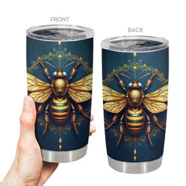 Imagem de Copo de viagem, caneca de café Oasisdream, 600 ml com estampa de abelh