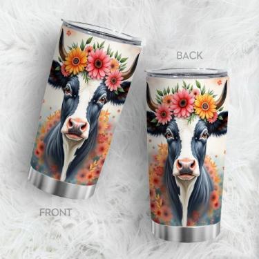Imagem de Caneca de viagem Oasisdream Tumbler 600 ml com estampa de vaca