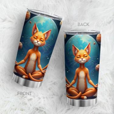 Imagem de Copo Oasisdream de aço inoxidável 600mL com estampa de gato