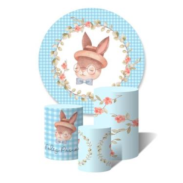 Imagem de Kit Painel Redondo e Trio de Capas de Cilindros Feliz Páscoa Coelho - 