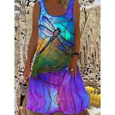 Imagem de Vestido Regata plus Size Com Estampa De Libélula Casual Sem Mangas Par