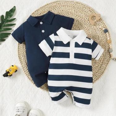 Imagem de Conjunto De Verão Para Bebê Menino 2 Peças Macacão Listrado De Cor Sól