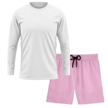 Imagem de Kit Short Praia Academia Passeio Treino Rosa + Manga Longa Masculina Segunda Pele Dry-Masculino