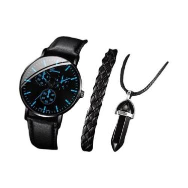 Imagem de Conjunto De Relógio De Pulso Masculino Casual Com Pulseira De Couro E 