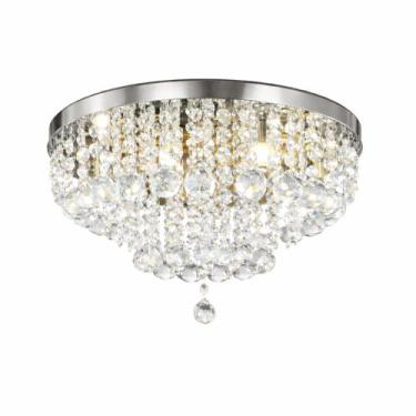 Imagem de Lustre Plafon Cristal K9 40cm Base Dourada ou Inox Cristal Honey ou Tr