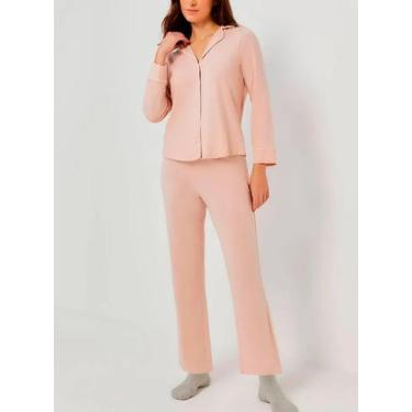 Imagem de Pijama Longo Hering 7CYH Feminino Botões Algodão T. P/XG, M, Kmm, Rosa