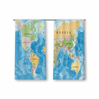 Imagem de Cortina Sublimada de Tecido Oxford Mapa Mundi colorido - Fabrika de Fe