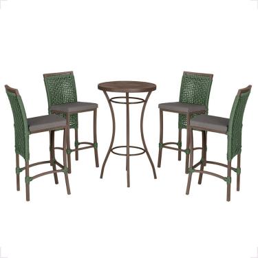 Imagem de Mesa Bistro E 4 Banquetas Roma Marrom Corda Náutica 11 Verde