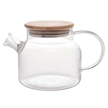 Imagem de Chaleira de Vidro Borossilicato 1L para Chá com Tampa de Bambu e Filtro Inox Base Plana...