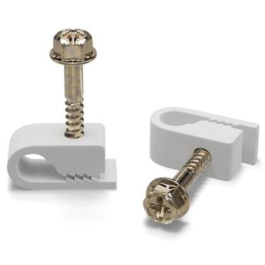 Imagem de THE CIMPLE CO - Clipes de cabo coaxial único, Cat6, clipe de cabo de fio elétrico, clipe de parafuso de 6 mm e fixador, branco (50 peças por saco)