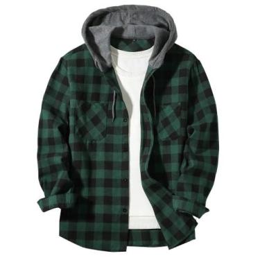 Imagem de Camisa Masculina Slim Fit Com Capuz E Estampa Xadrez, Jaqueta Casual D