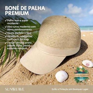 Imagem de Boné Chapéu De Praia Feminino Aba Curva Revestida Fecho Ajustável Palh