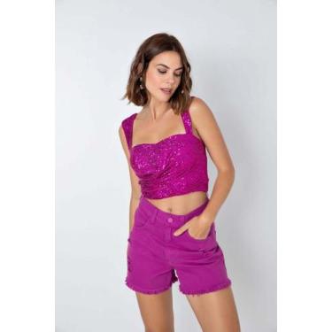 Imagem de Top Cropped Feminino Justo FLOR DE LIS HYPER PINK - M, G, Pink