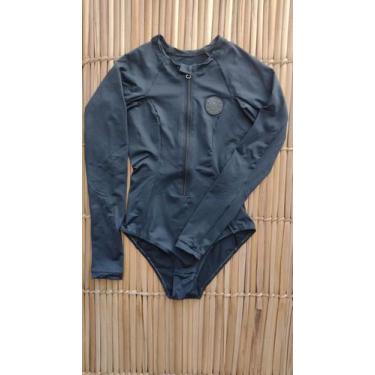 Imagem de Maiô Adulto Cavado Manga Longa Lycra UV50+ Preto Tamanho:GCor:Preto - 
