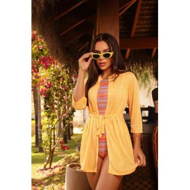 Imagem de Saida de praia aberta modelo camisete com cinto - Dalla pelle