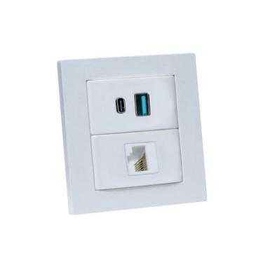 Imagem de Espelho Duplo Reto 2 USB 9.0A 1 RJ-45 - CONNECT CAIXA TOMADA, Branco