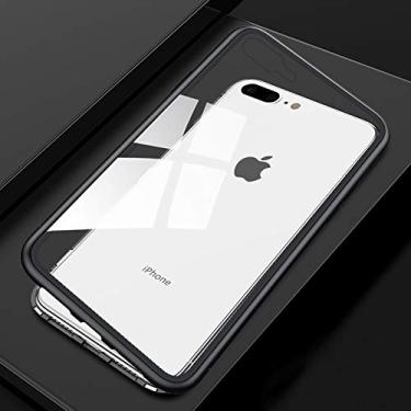Imagem de Capa ultrafina ultrafina com moldura de metal de adsorção magnética de vidro temperado capa flip para iPhone 8 Plus e 7 Plus (cor: preta)