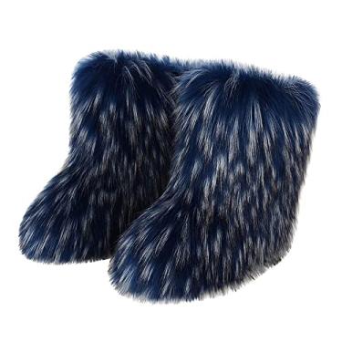 Imagem de TangDao Botas coloridas de pele sintética para mulheres, felpudo, felpudo, bico redondo, camurça, inverno, confortável, pelúcia, quente, curto, botas de neve, botas de cano médio para