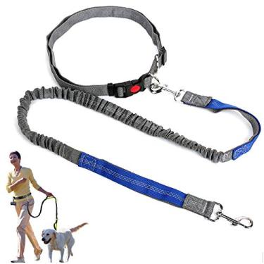 Imagem de Yajun Coleira de cachorro com mãos livres para corrida, treinamento de corrida com cães, cinto reflexivo retrátil, coleira elástica para caminhada, cinza e azul