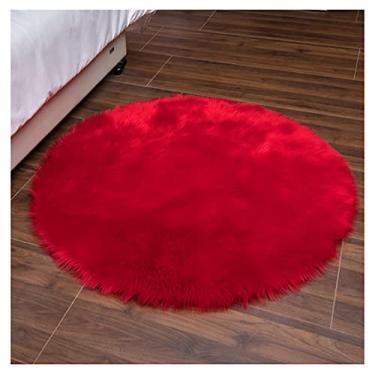 Imagem de Tapete supermacio para área interna, tapete felpudo e sedoso, antiderrapante, para quarto, sala de estar, decoração de crianças, chão, sala de estar, banco, cadeira de balanço, almofada de assento de substituição (tamanho: 35 cm, cor: escarlate)